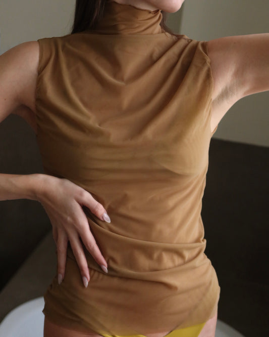 EBE MESH TOP - Cognac
