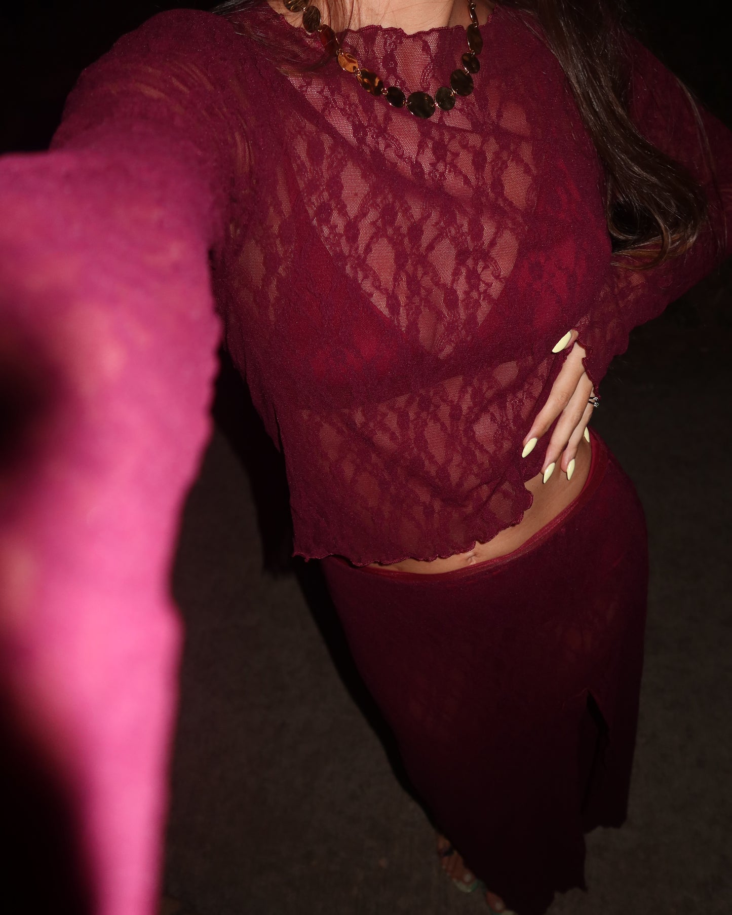 AURA LACE TOP - Modica/Bordeaux