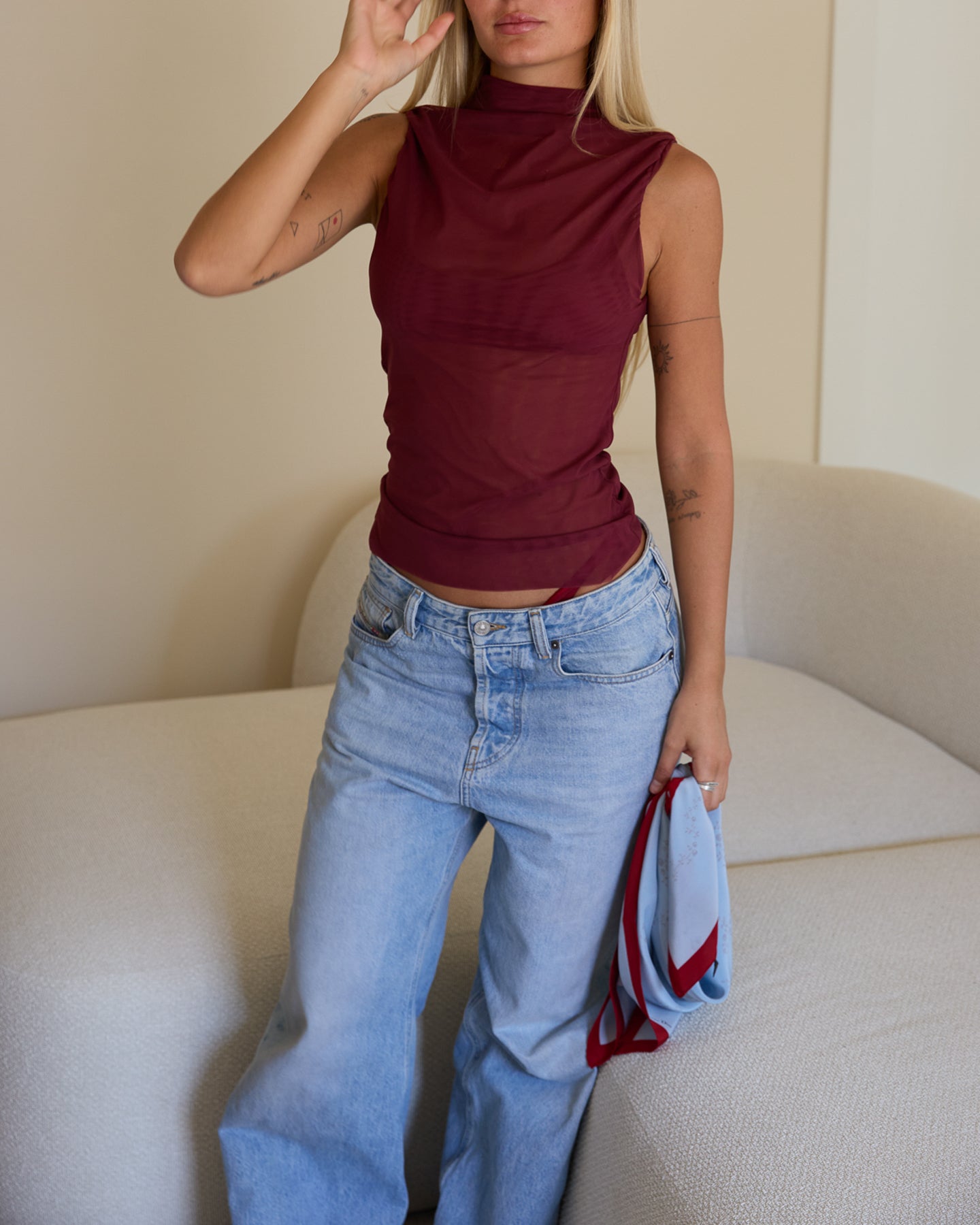 EBE MESH TOP - Burgundy