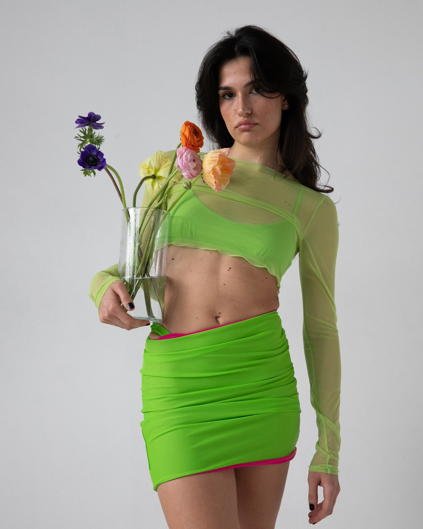 DEVA SKIRT - FUCHSIA & ACID GREEN